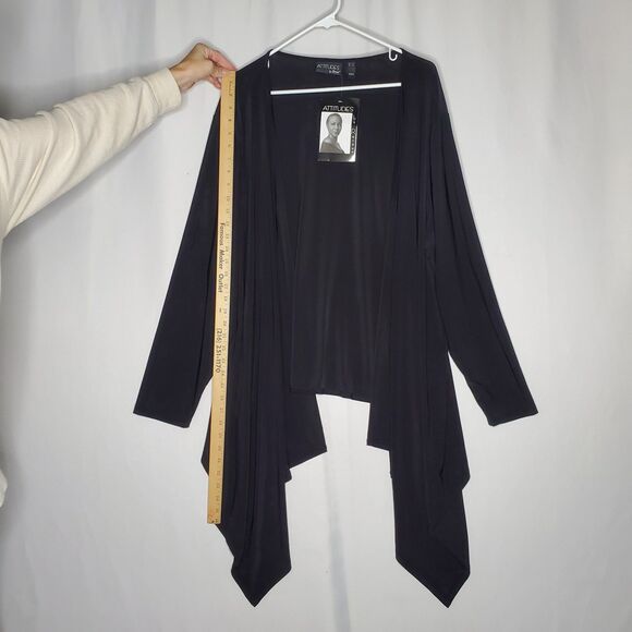 Attitudes By Renee Asymmetric Cardigan Women 3X Black Stretch Knit Open Front - Picture 4 of 6